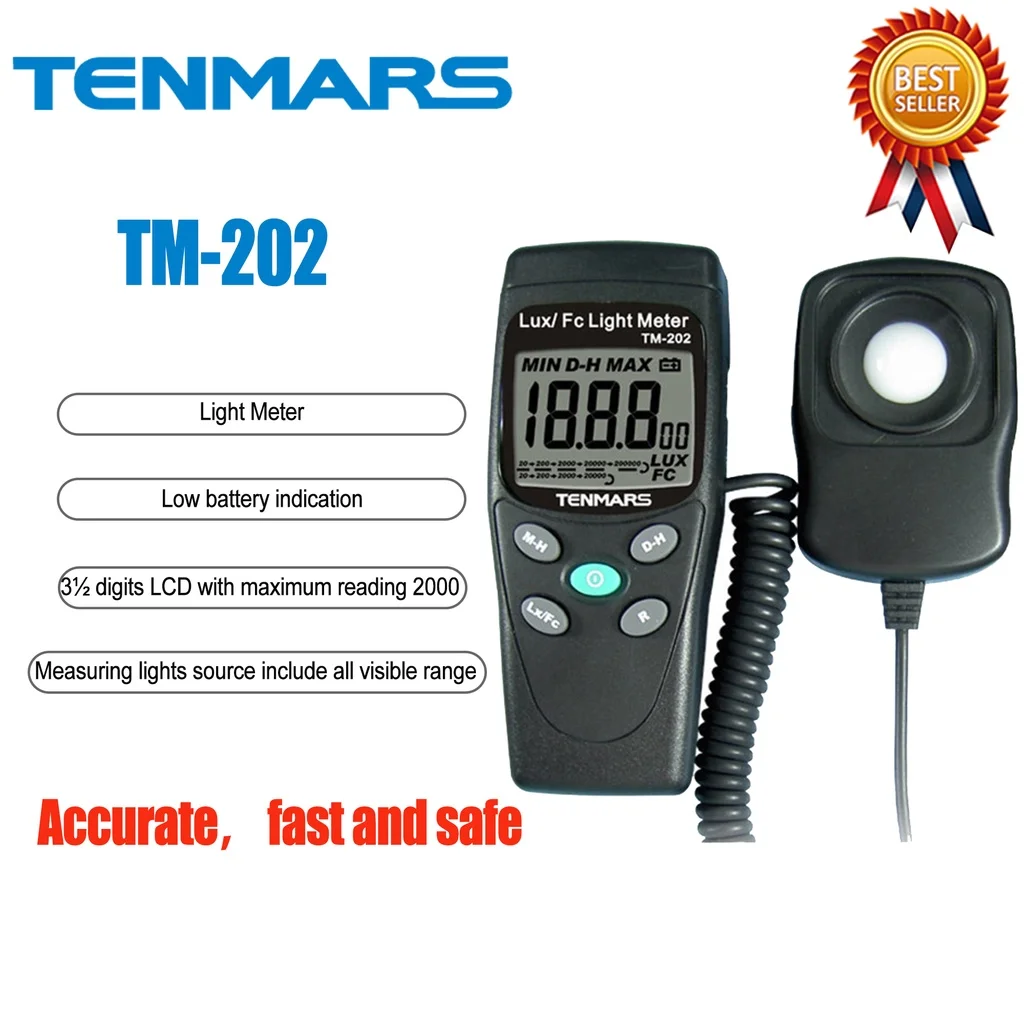 

TENMARS TM-202 Light Meter Length of Wire for Light Sensor:Approximately 1.5M.Measuring Lights Source Include All Visible Range