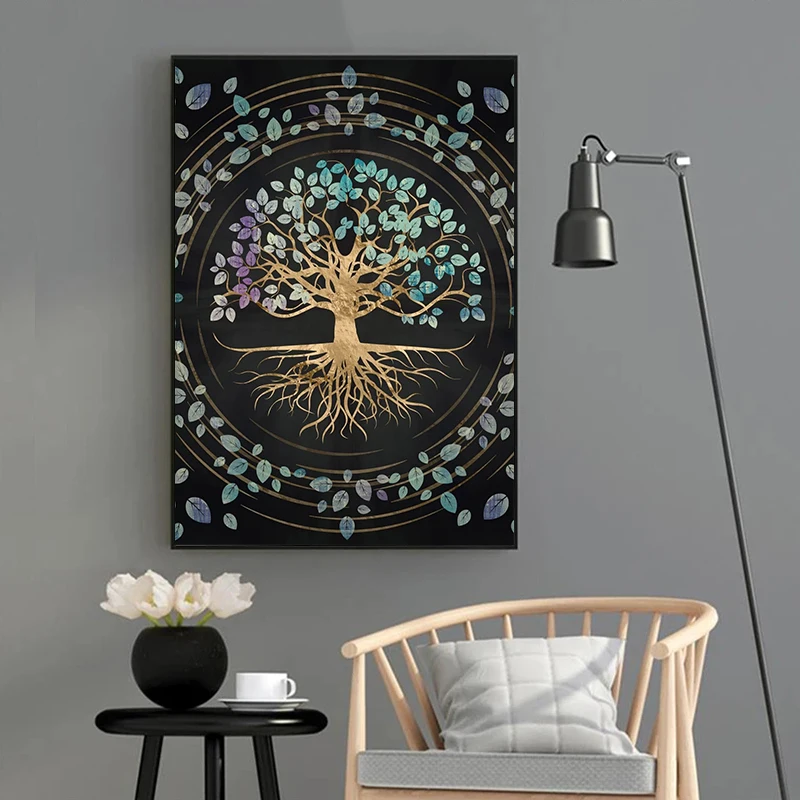 Tree of Life Yggdrasil Wall Art Canvas Painting Print Vintage Poster Abstract Tree Wall Art Picture for Living Room Home Decor