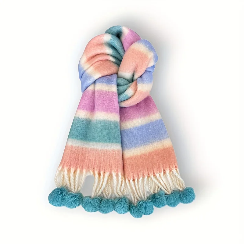

Пастельный плюшевый шарф с помпонами | Мягкая термозимняя накидка для женщин | Элегантный и модный аксессуар для холодной погоды