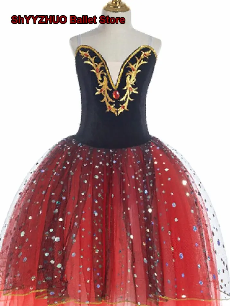 children's-girls-tutu-puff-sleeves-long-skirt-competition-performance-group-performance-kids