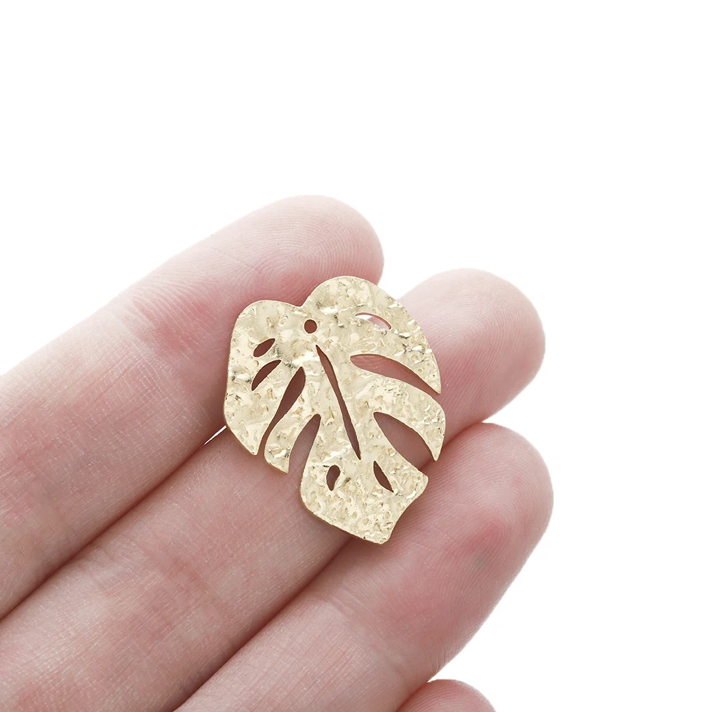 10Pcs Raw Brass Hammered Monstera Tropical Plants Charm Leaf Pendant Charms for Diy Earring Bracelet Necklace Jewelry Making