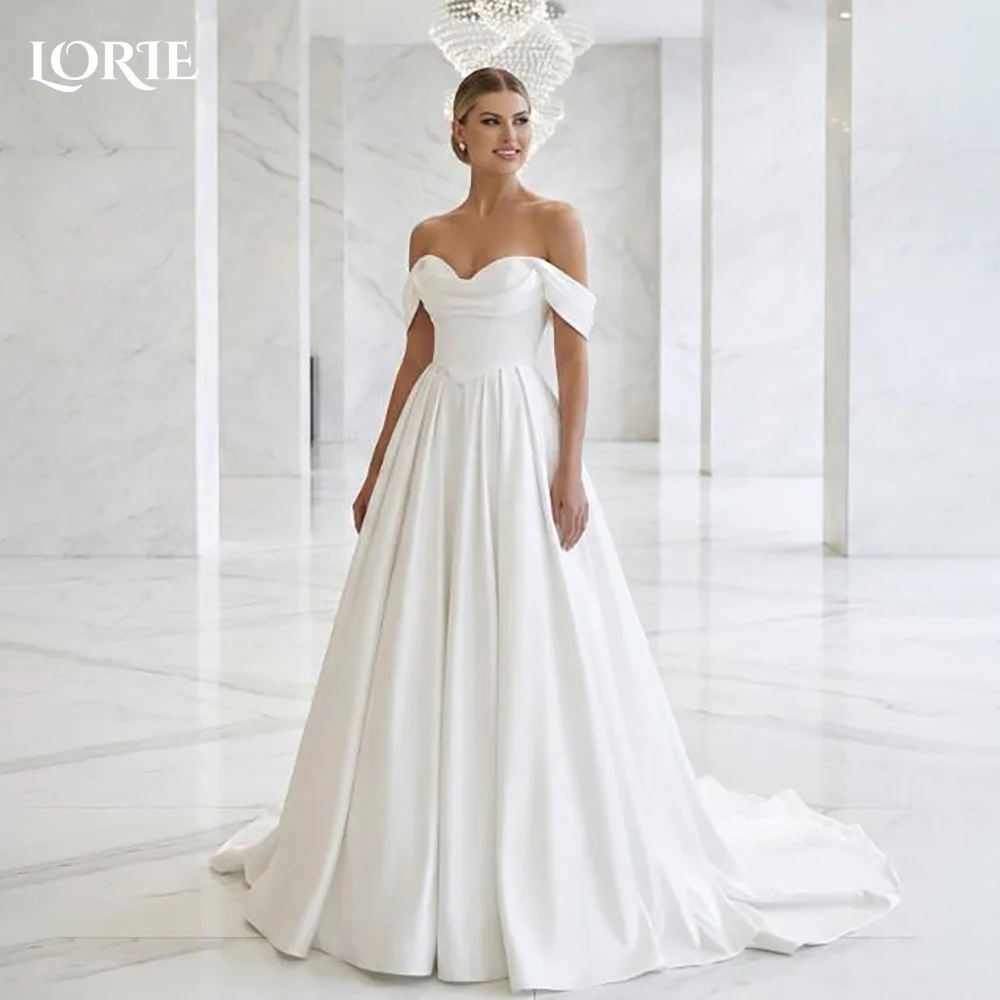

LORIE Modern Wedding Dress Shiny Off Shoulder Satin Bridal Gown Customized A-Line 2026 Floor Lenth Bride Dress Saudi Dress Dubai