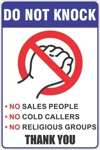 Do Not Knock No Sales People, No Cold Callers, No Religious Groups Safety Metal Tin Sign Garage Wall Decor 8x12 Inch