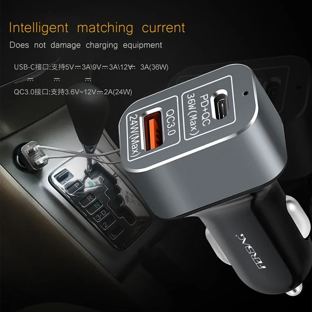 

FERISING 60W Car Charger Quick Charge QC 4.0 3.0 USB C Charger PD Type C Fast Charging 20W For iPhone 12 mini Pro max MacBook