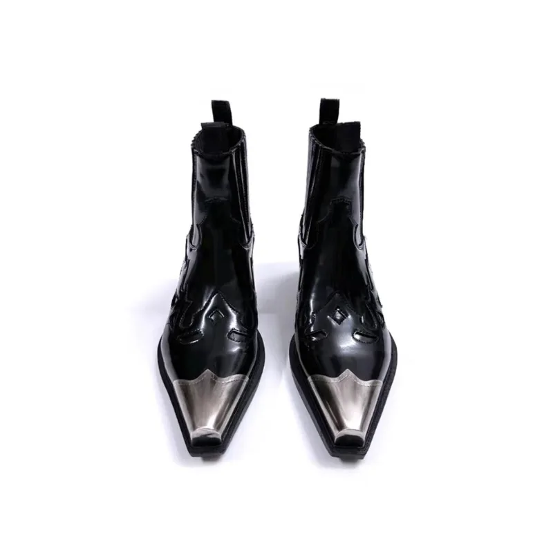 Mens Boots Fashion Brand Metal Punk Boots Men Woman Autumn Winter Western Cowboy Pointed Chelsea Boots for Men