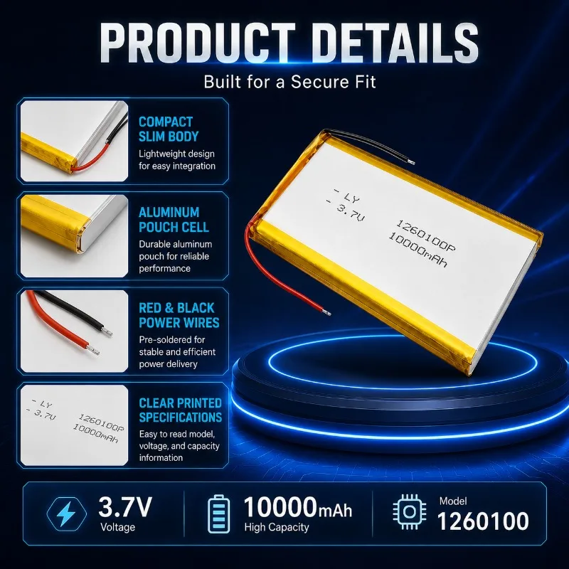 1260100 3.7V 10000mAh LiPo Rechargeable Battery Pack for Tablet GPS Speaker DIY Electronics Repair lithium polymer battery pack