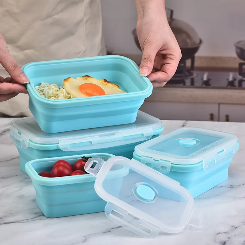 

4pcs Microware Home Kitchen Outdoor Food Storage Collapsible Silicone Food Container Portable Bento Containers Lunch Box