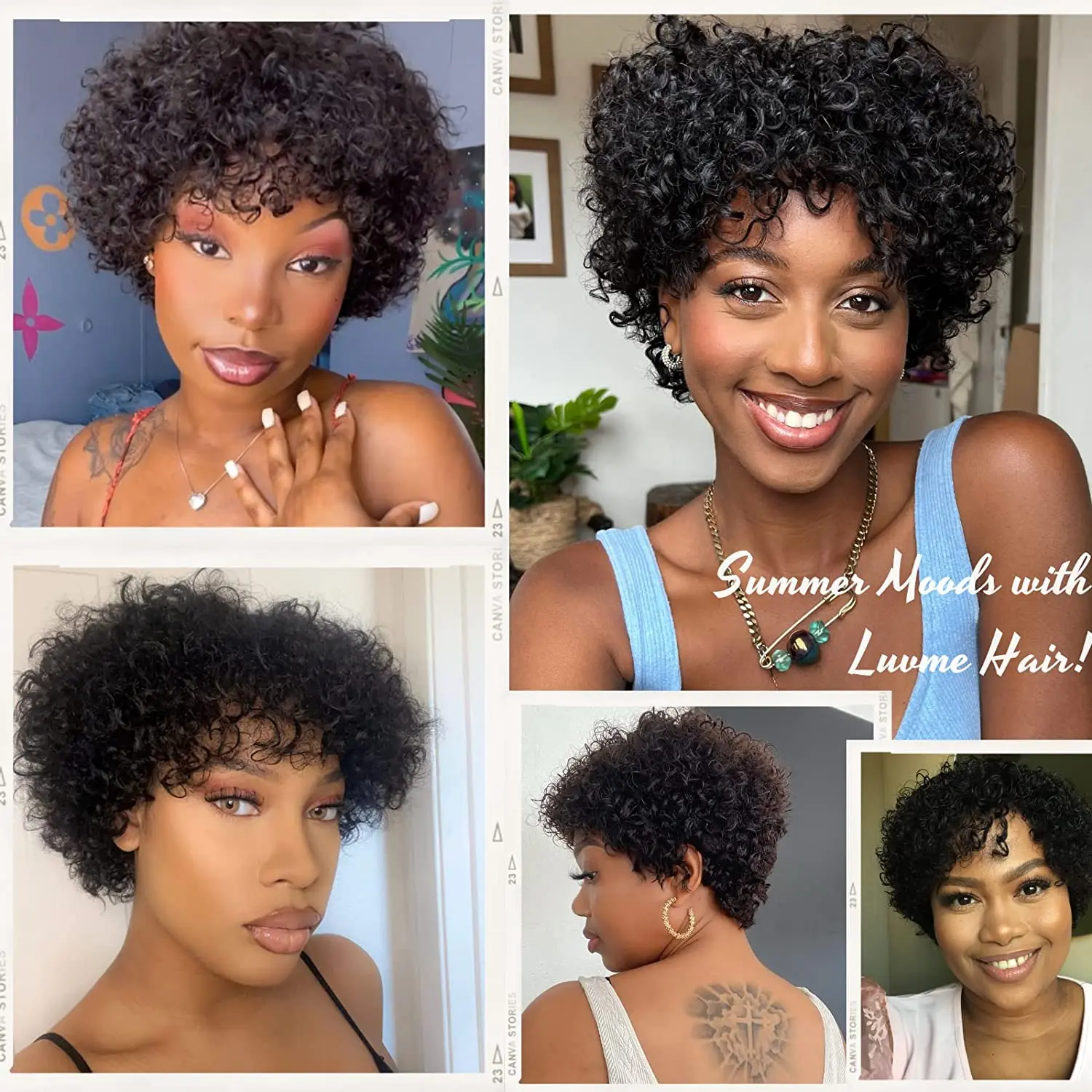 8 Inch Short Pixie Curly Bob Wig with Bangs Brazilian Human Hair Bouncy Curl Wig for Women Ready to Go Wig image 3