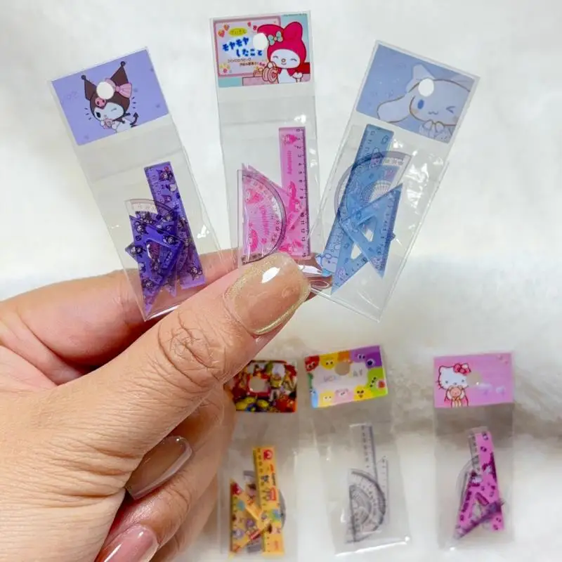 4PCS Puppenhaus Miniatur Lineal Modell Set Cartoon Meine Schule Liefert Nette Anime Lernen Szene Dekoration