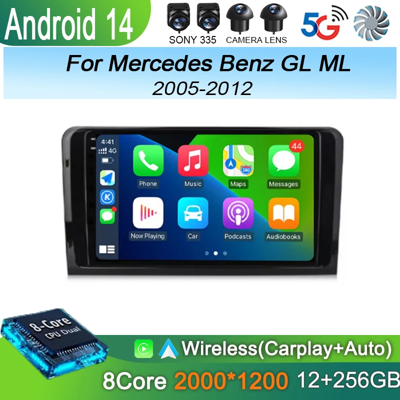 Android 14 For Benz GL ML W164 ML350 ML500 X164 2005-2012 2K QLED Android Car Radio Multimedia Video Player GPS Stereo CarPlay