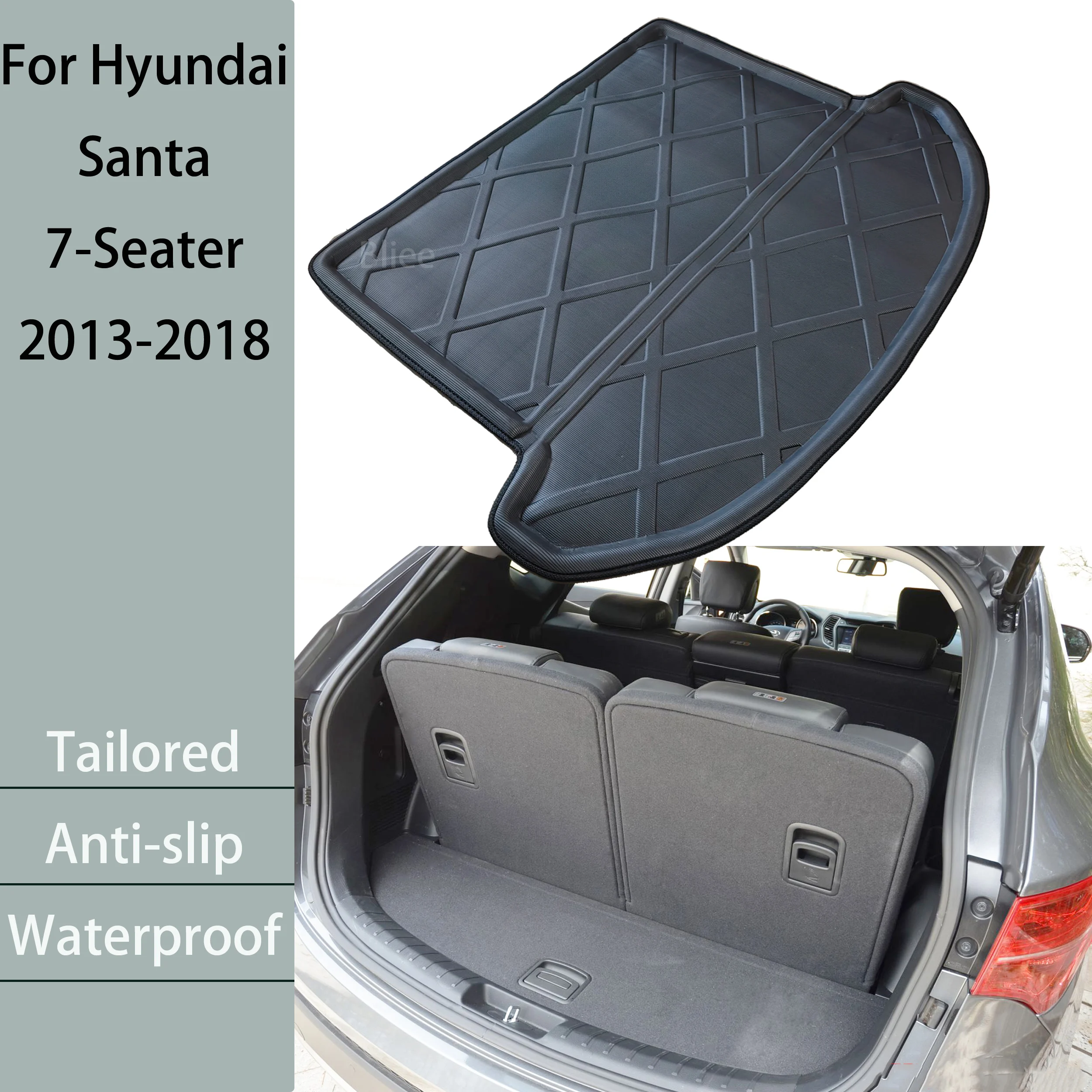 For Hyundai Santa Fe 7 Seater 2013 2014 2015 2016 2017 2018 Car Rear Trunk Mat Tailored Cargo Liner Boot Floor Tray Carpet 3D 