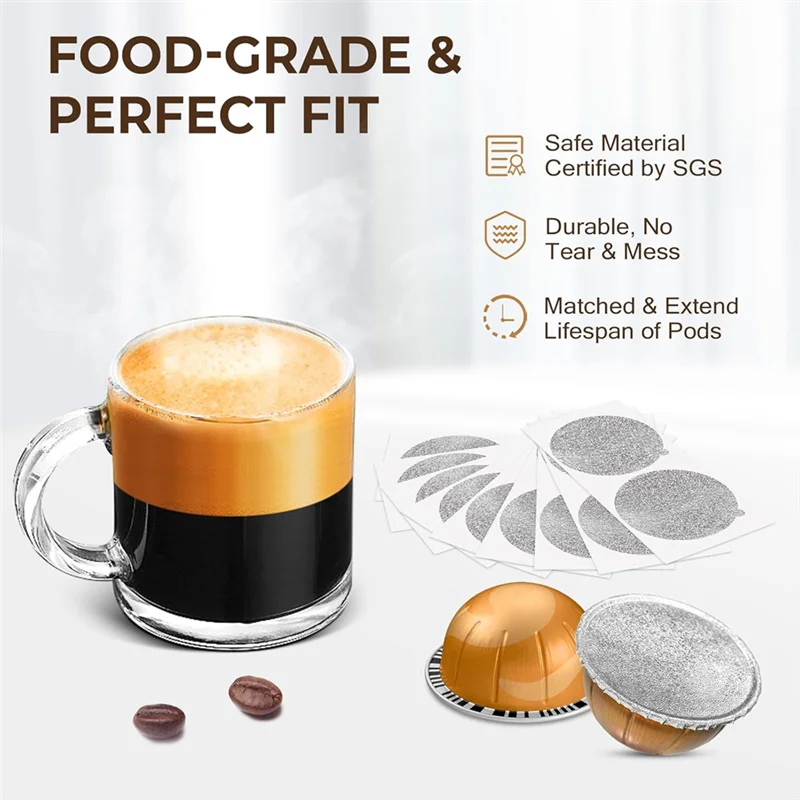 أغطية رقائق الألومنيوم ABFU لخلاجات قهوة نسبرسو فيرتو القابلة لإعادة الاستخدام - 100 قطعة من أغطية الختم المصنوعة من رقائق الألومنيوم لإعادة تعبئة القرون #2