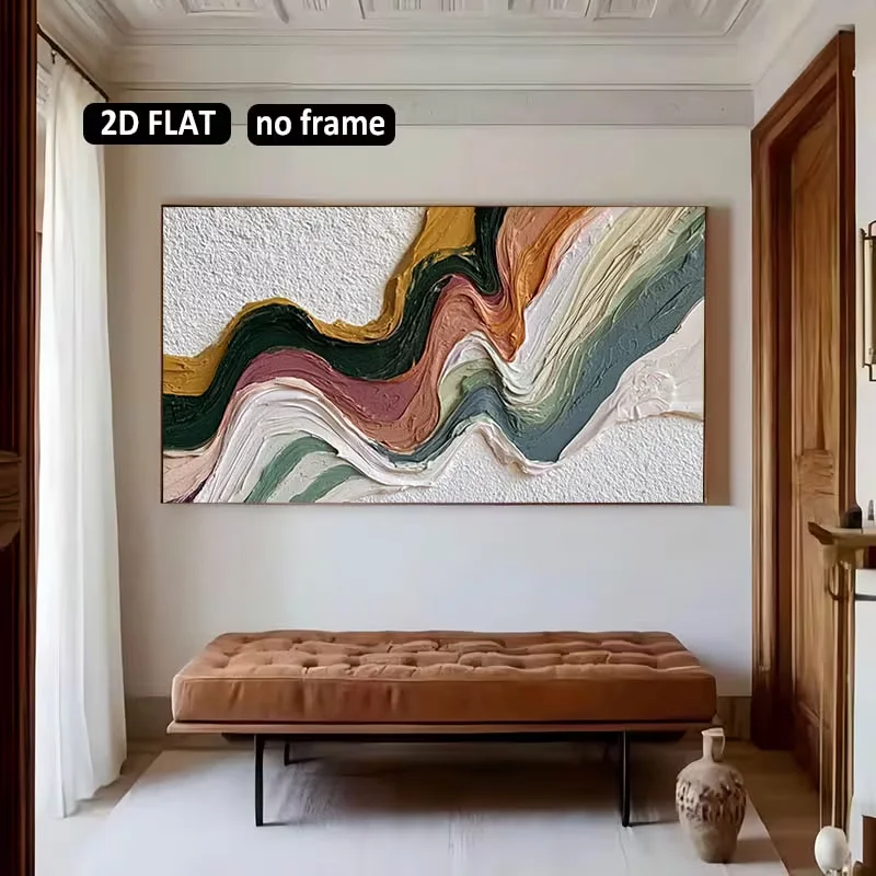 2D Flat, 2D Flat 1pc 31.49X62.99In 80X160Cm Unframed Large Canvas Abstract Colorful Flowing Paint Pattern Canvas Art for Home De