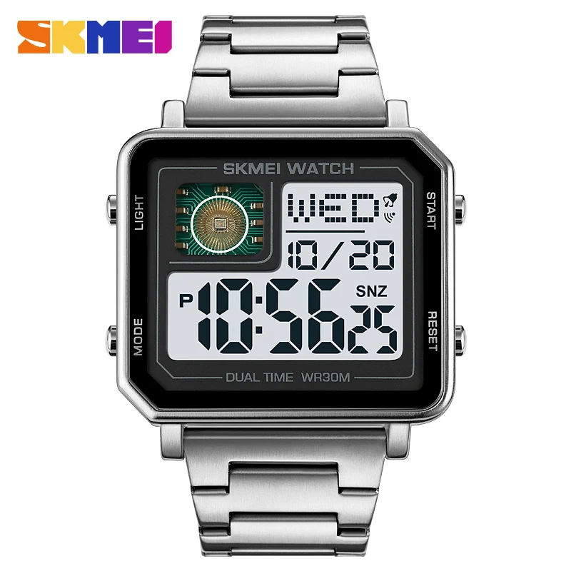 

SKMEI 2033 Mens Digital Watch Waterproof Timer LED Luminous Stainless Steel Sport Casual Clock Rectangle Montres pour hommes