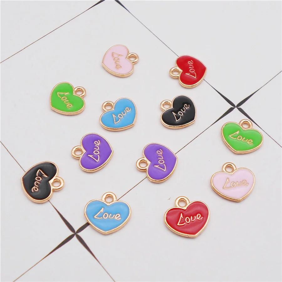 24PCS Mała emaliowana litera miłosna Tiny Heart Charms Wisiorek ze stopu cynku do biżuterii Naszyjnik Bransoletka Kolczyki Akcesoria Rzemiosło