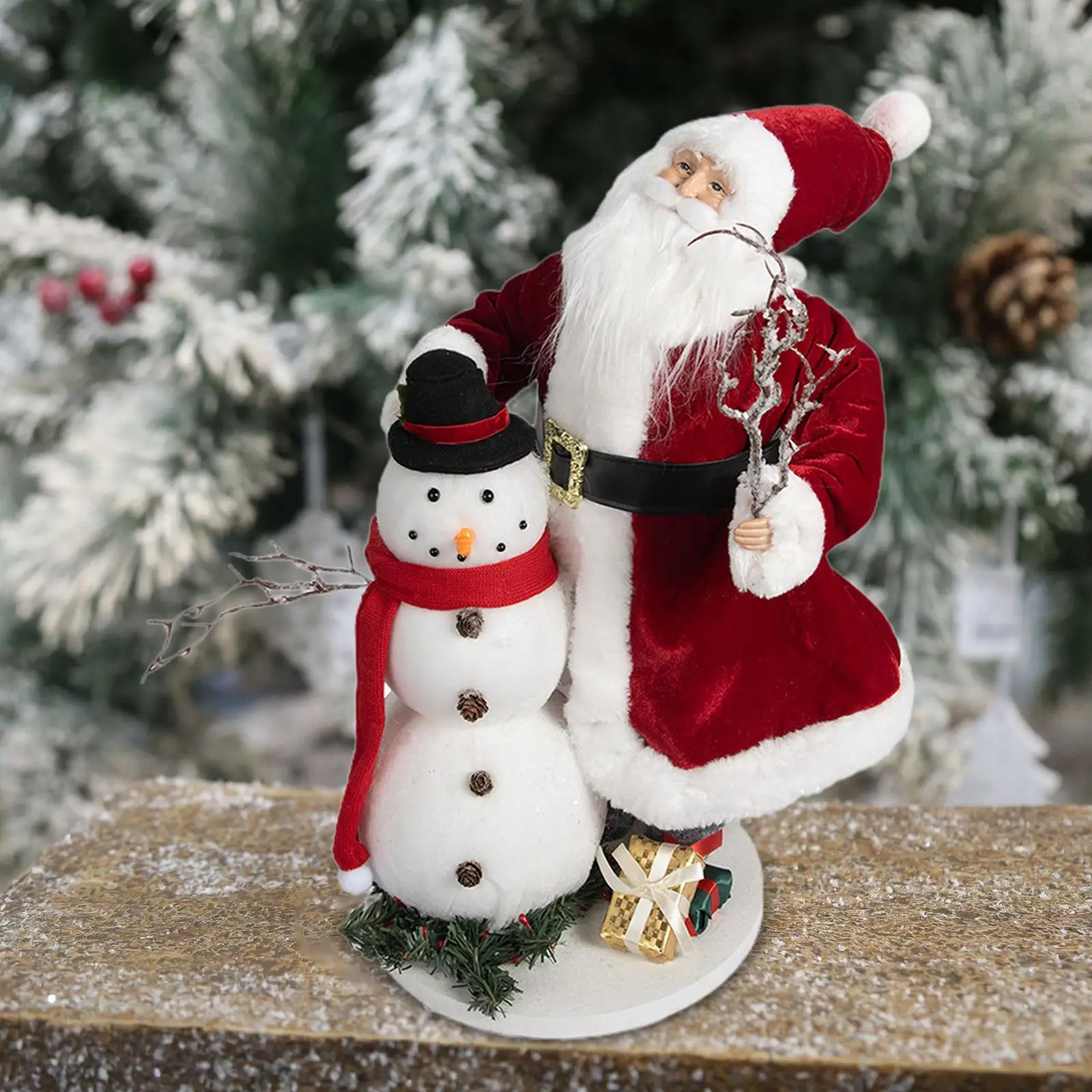 

Standing Santa Claus Figure Christmas Figurine Xmas Decor Collectible Sculpture Santa Claus Figurine Doll for Party Fireplace