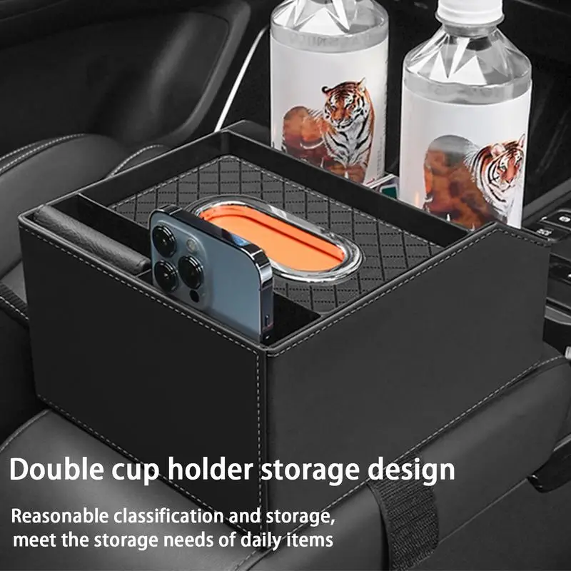 Car Armrest Tissue Box Seat Organizer Paper Towel Holder Versatile Armrest Box Console Cup Holder For Cell Phone Storage