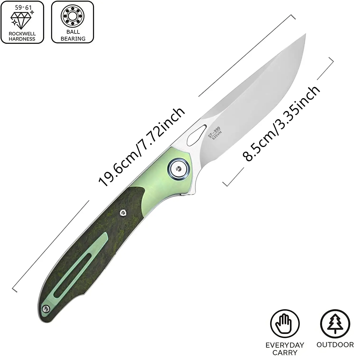 Sitivien ST990 Pocket Knife,S35VN Steel Blade,Titanium & Carbon Fiber Handle EDC Tool for Outdoor Camping,Hiking,Hunting