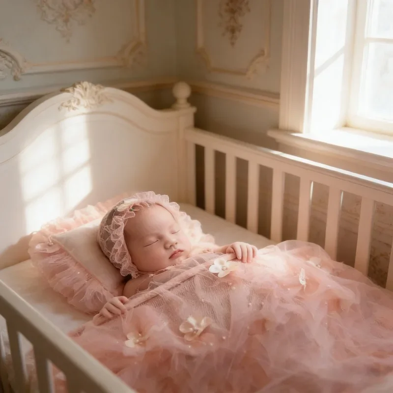 40cm*160cm Newborn Studio Photography Outfit Set Pearl Wrapped Scarf Lace Hat Wrapped Pillow Baby Photo Shooting Props Kit