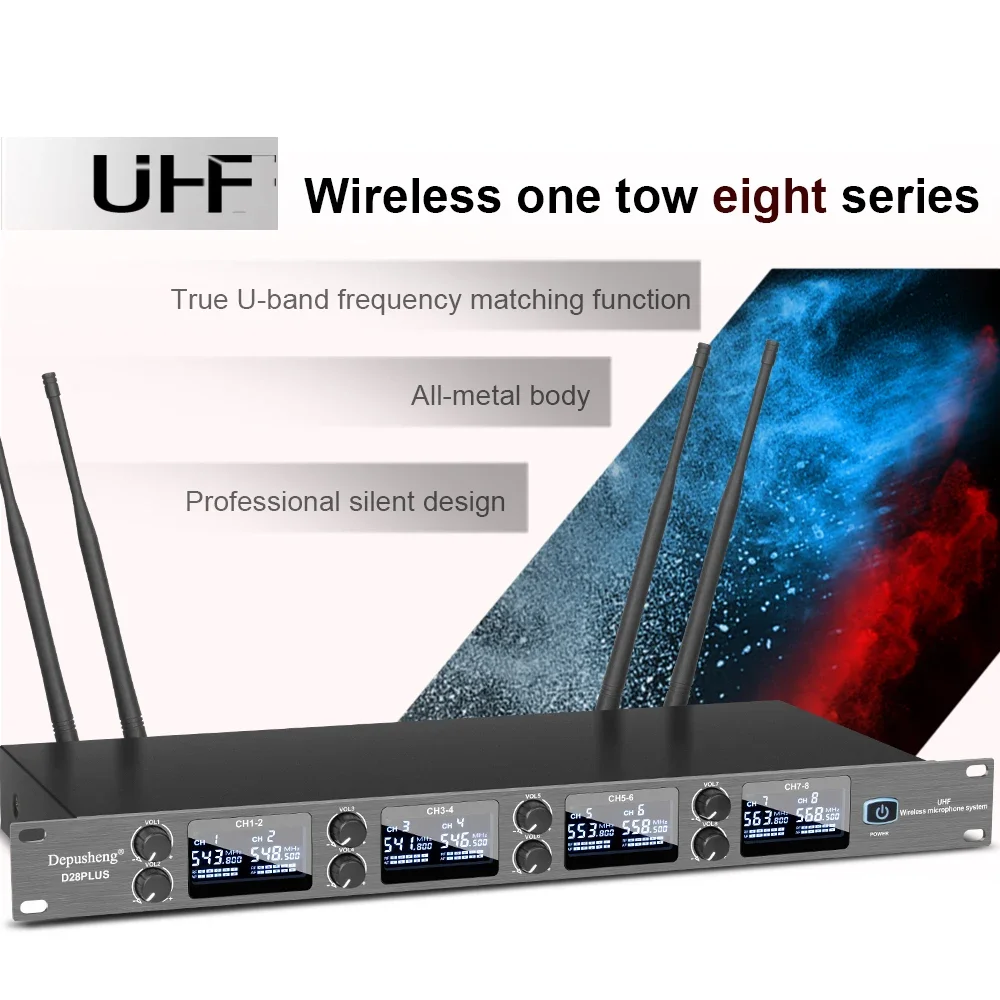 Factory Price D28PLUS 8 Channel Wireless Headset Microphone Lapel Microphone Conference Teaching Microphone System