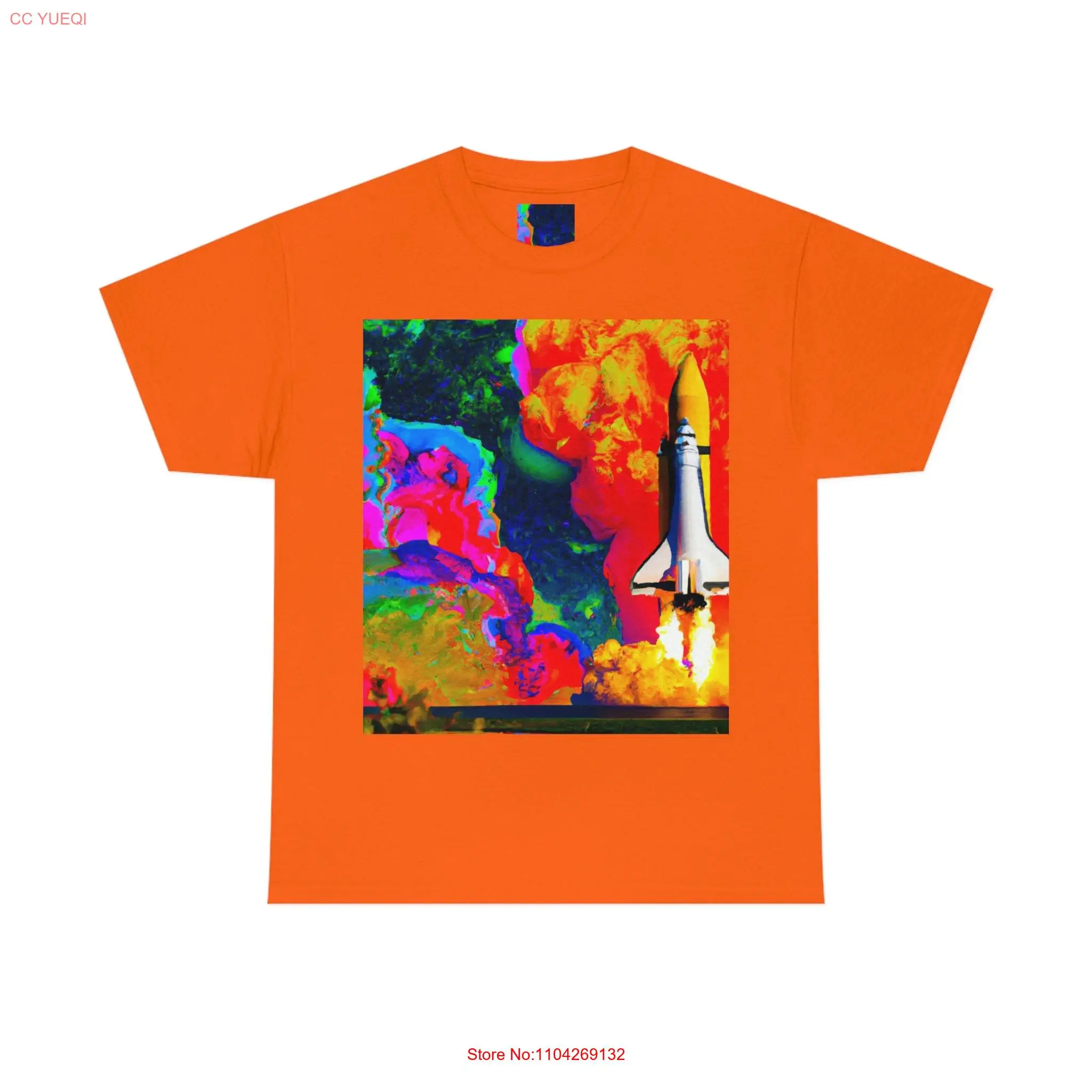 Stand Out in Style with Our Vibrant Sharp Heavy Cotton T Shirt Colorful Space Ship Blast Off long or short sleeves