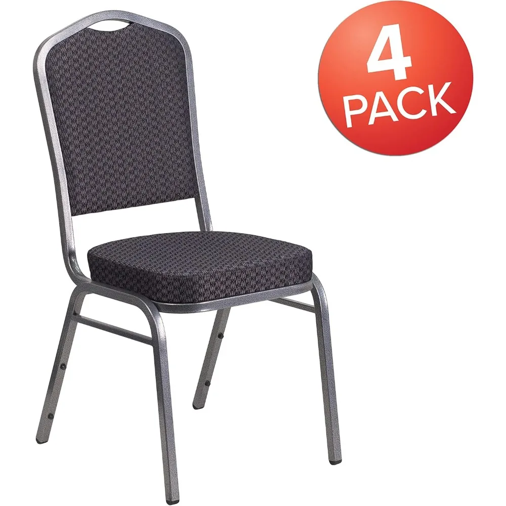 كرسي مأدبة EMMA + OLIVER مكون من 4 قطع مصنوع من قماش بنمط أسود - إطار عريض فضي #6