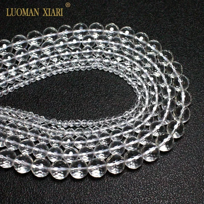 Wholesale Natural Faceted Clear White Crystal Round Loose Stone Beads For Jewelry Making DIY Bracelet Necklace 4/6/8/10/12mm