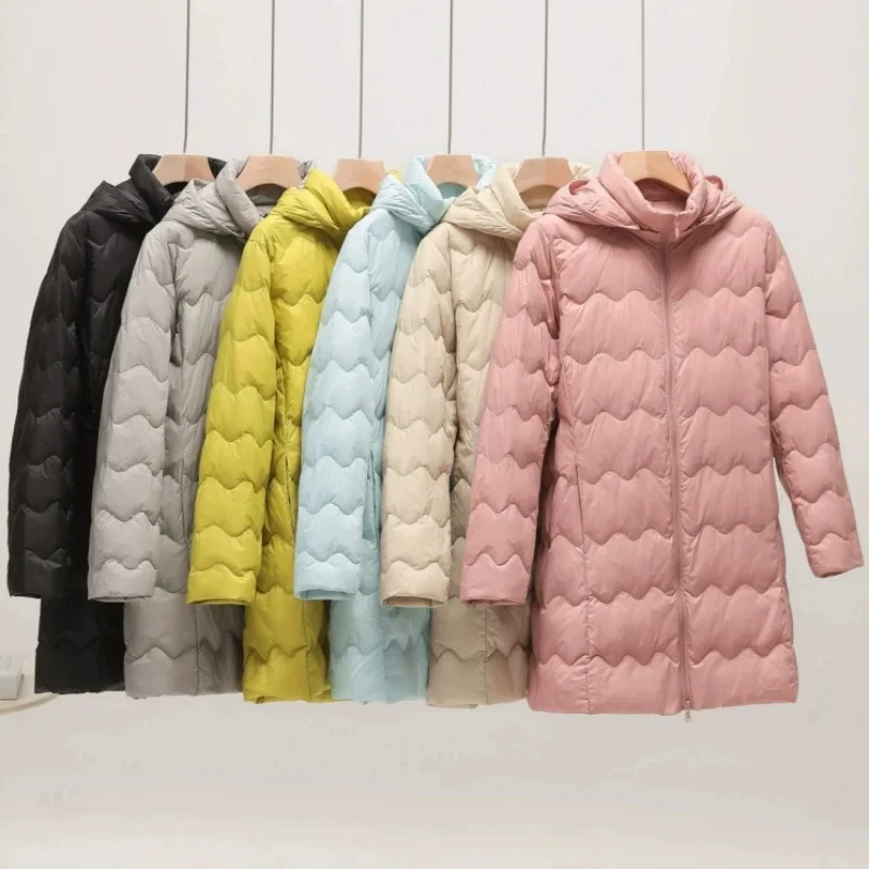 Winter Women Hat Detachable Hooded Down Jacket Light Thin White Duck Down Coat Parkas Lady Warm Bigsize Midi Long Puffer Outwear