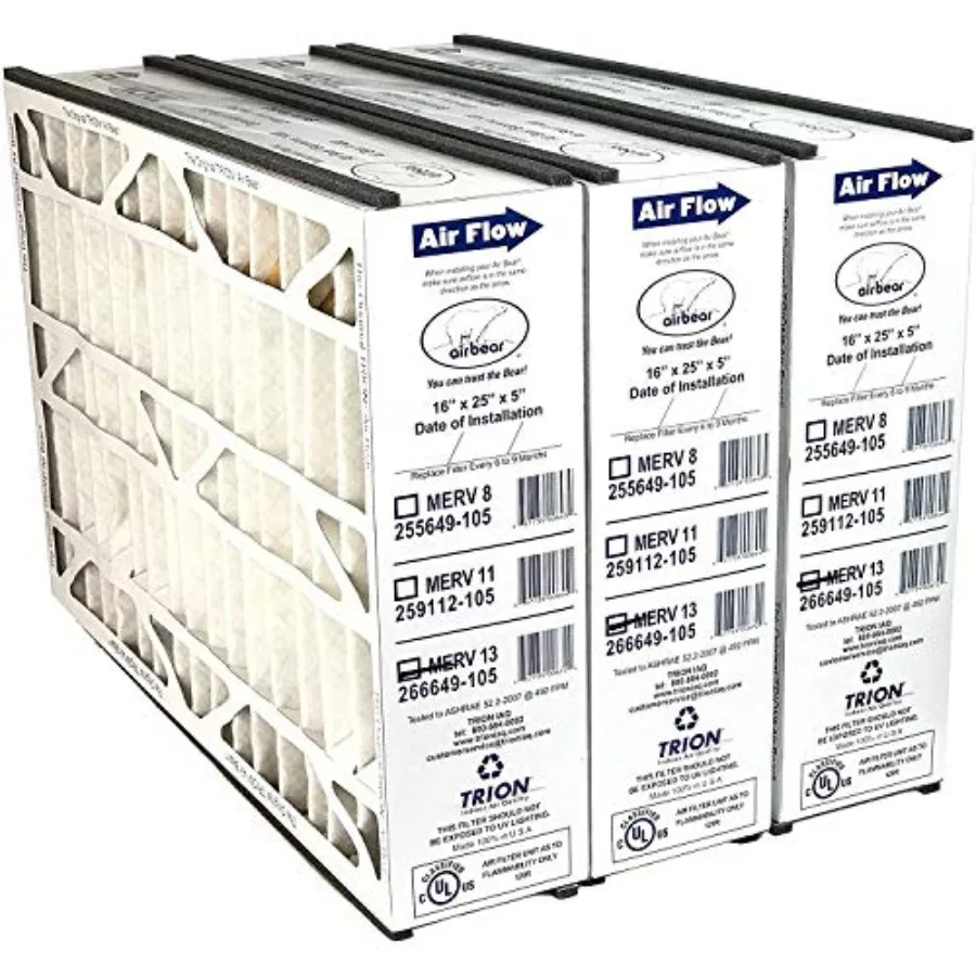 

Air Bear 5-дюймовый высокопроизводительный фильтр для очистки воздуха MERV 13, замена фильтра для систем очистки воздухоочистителей, белый, 3 шт.