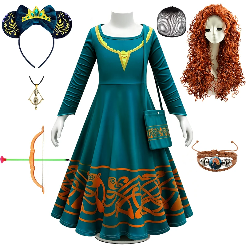 Brave Princess Merida Girls Outfit Halloween Cosplay Performance Themed Event Children Costume Carnival Party Fairy Kids Clothes
