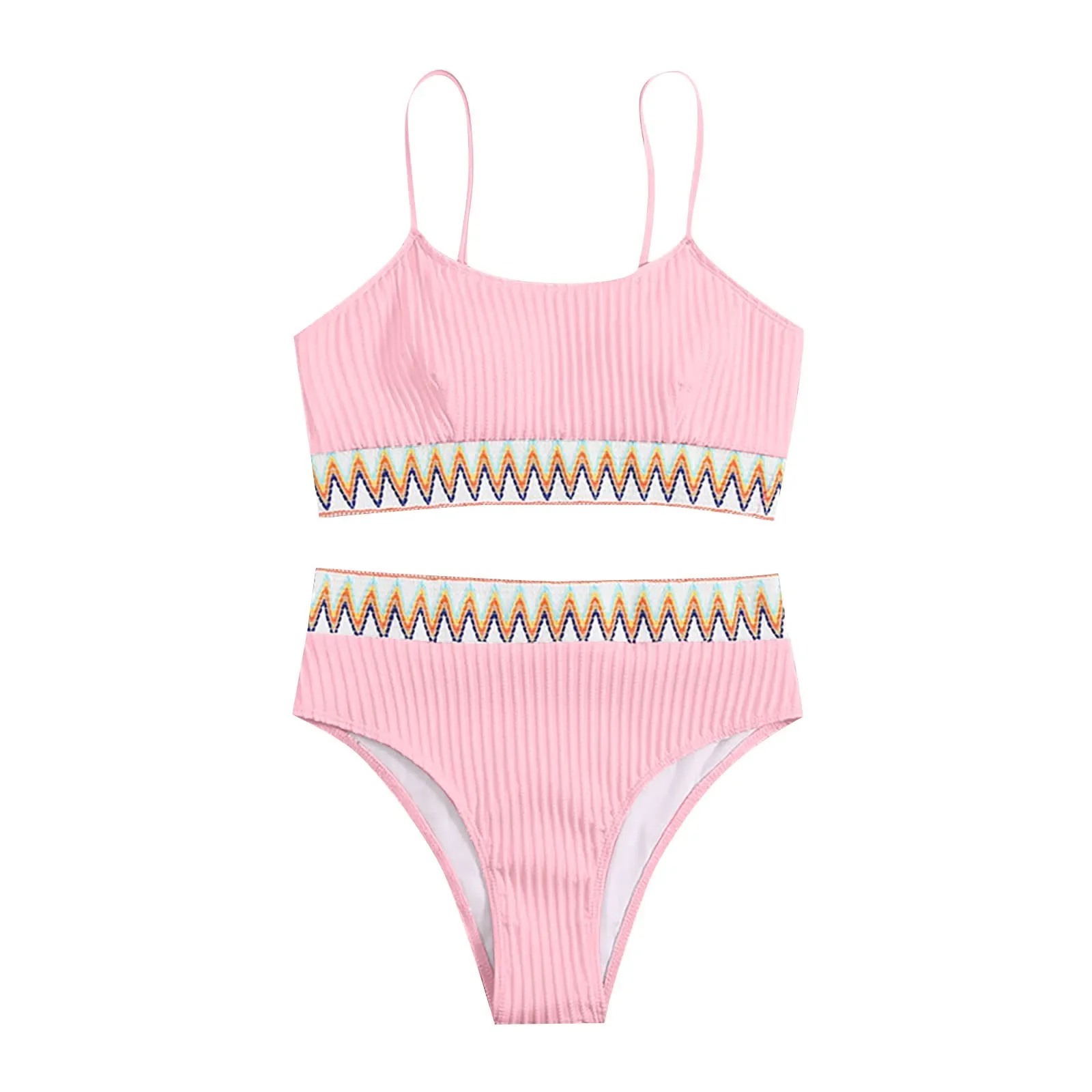 Dwuczęściowy kostium kąpielowy damski z wysokim stanem i dekoltem w szpic z przodu Dwuczęściowy kostium kąpielowy damski z wysokim stanem i dekoltem w szpic z przodu