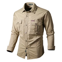 Mens Katoen Militaire Shirts Mannen Lange Mouwen Casual Dress Shirt Mannelijke Cargo Werk Shirts Heren Werken Shirts