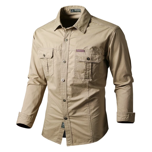 Koszule męskie Katoen Militaire Koszule męskie z długim rękawem Casual Dress Shirt Mannelijke Cargo Werk Shirts Heren Werken Shirts