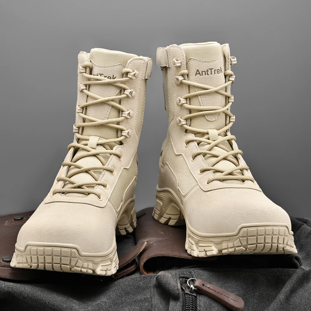 

New Men's Tactical boots Outdoor desert boots Hiking mountaineering boot wear-resistant Combat boots side zipper Male shoes 2026