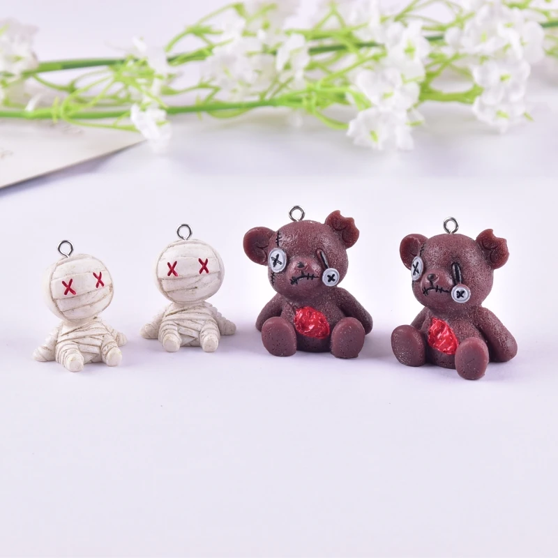 6pcs Halloween Mummy Shattered Bear Resin Charms for Earring Keychain DIY Decoration Fashion Jewelry Accessories