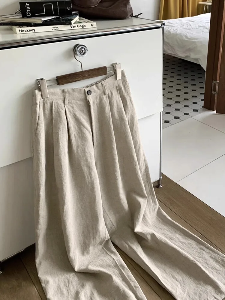 

Лляные брюки цвета хаки, мужские летние свободные брюки, повседневные брюки Qui Dry, удобные ленивые брюки, модный молодежный бренд