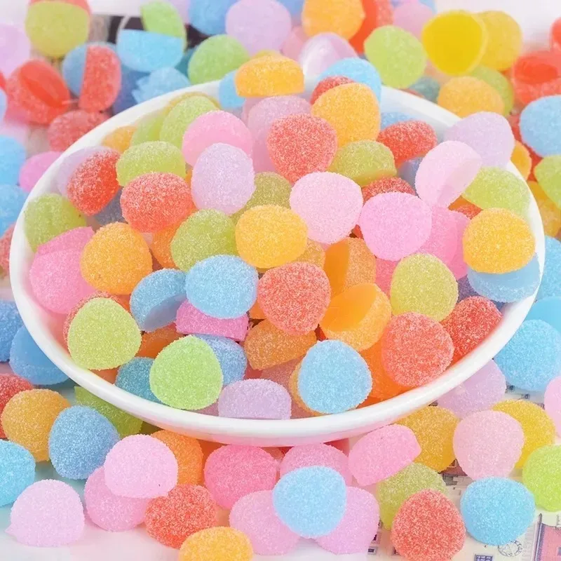 20Pcs Flat Back Mini Simulation Gummy Candy Pellets 13mm Colorful Decor Pieces for Doll House & Phone Case DIY Crafts