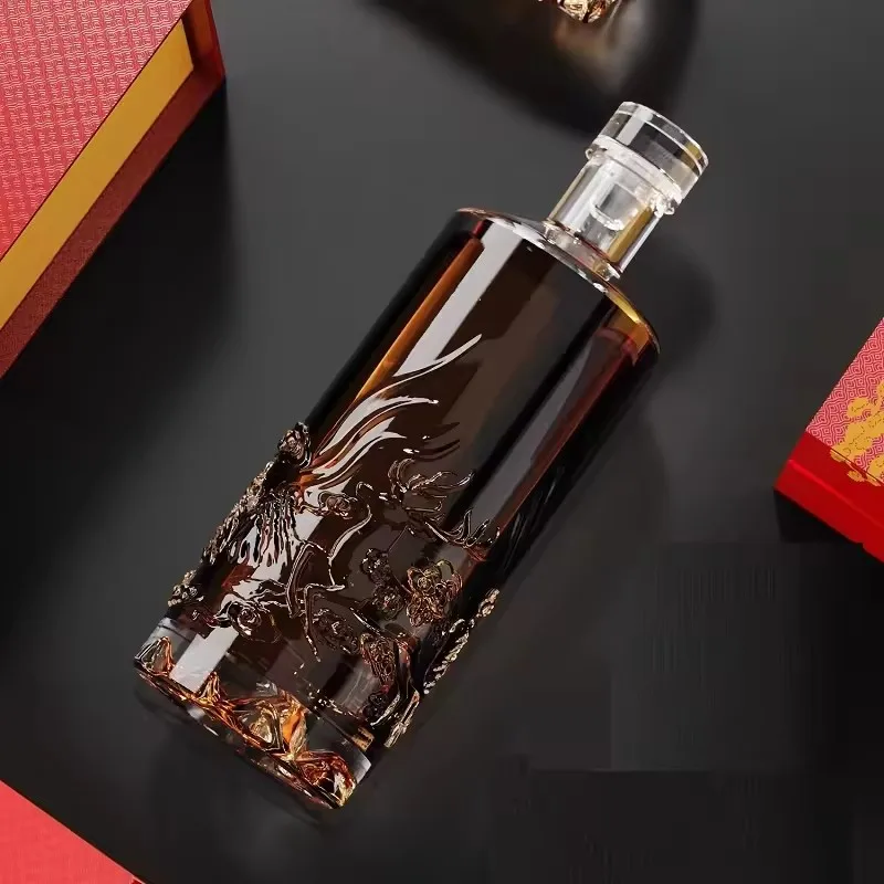 

500ML Deer Engrave whiskey Decanter lead-free glass round shaped Alcohol Bottle Unique Liquor Bar and Party Decorations