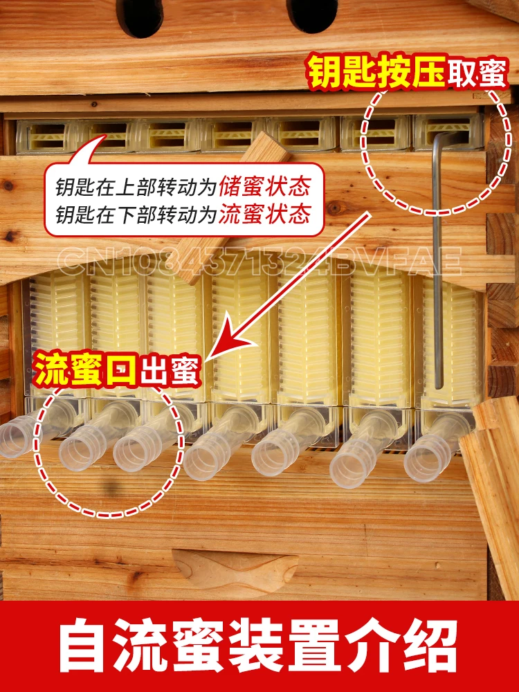 A complete set of double layered high box with seven spleen automatic honey flow device for self flowing bee box beekeeping