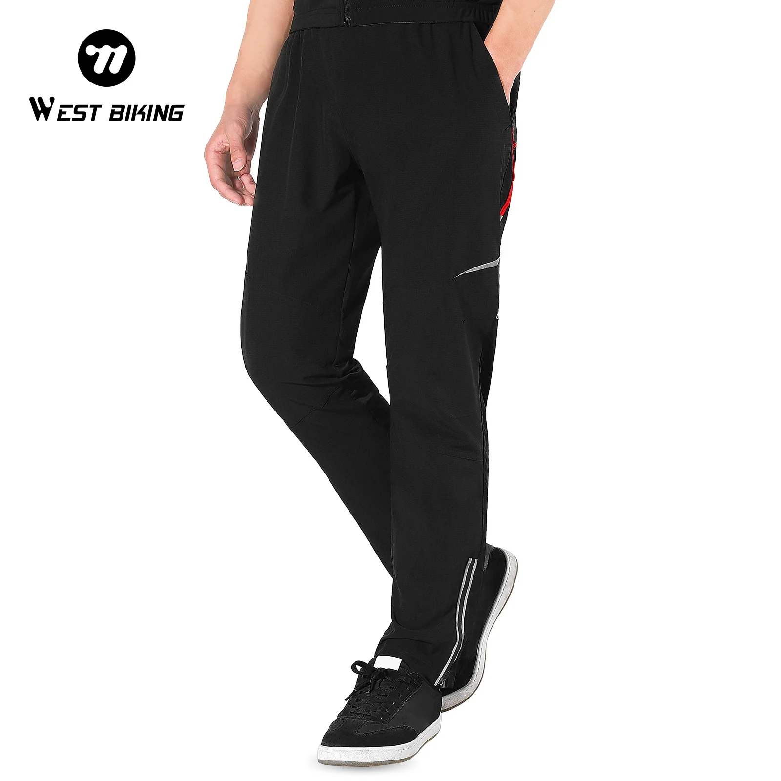 

WEST BIKING Cycling Pants Spring Summer Breathable Elasticity Long Sports Running Reflective Trousers Men Bicycle Riding Pants