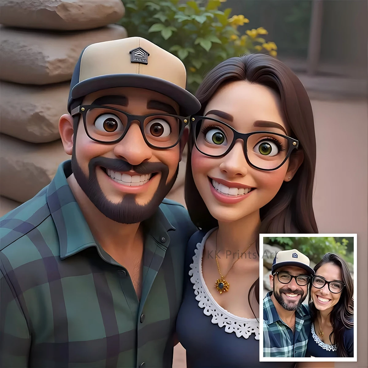 1 foto personalizada transformada en un estilo de ilustración de dibujos animados, obra de arte enmarcada en lienzo. Personaliza tu foto a Prepa