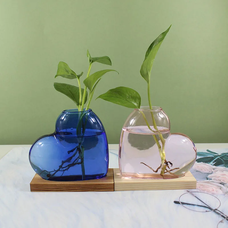 

Creative Colorful Glass Heart Hydroponic Vase Multicolor Desktop Decor Flower Vase for Living Room