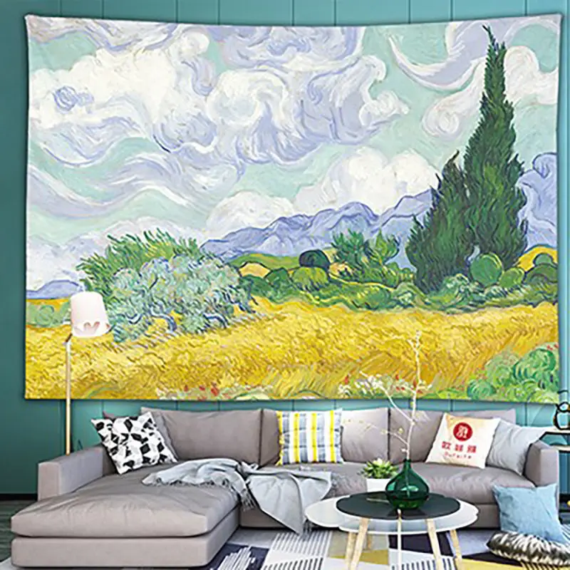 VIKAMA Van Gogh-inspired Decorative Fabric,European Theme,Suitable for Wall Hangings,Sofa Accents,and Bedroom Festive Decoration