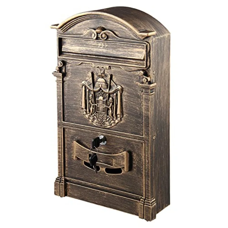 

Wall Mount Locking Mailbox Vintage Lockable Metal Mailboxes Large Capacity Postbox Security Mail Letter Post Box Outdoor Mail B