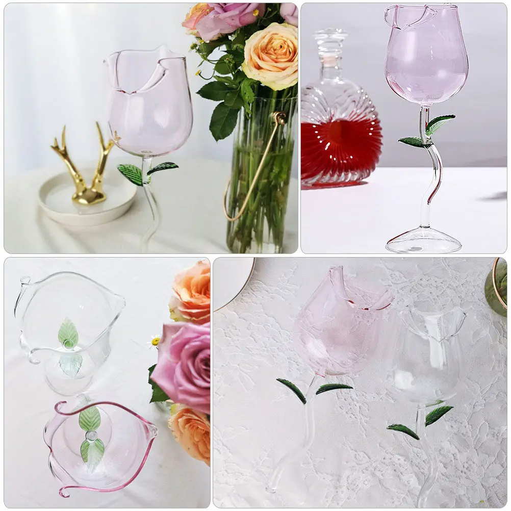 

2 Pcs Valentine's Day Glass Goblet Drinking Glasses Goblets Cup Lovely Rose Design