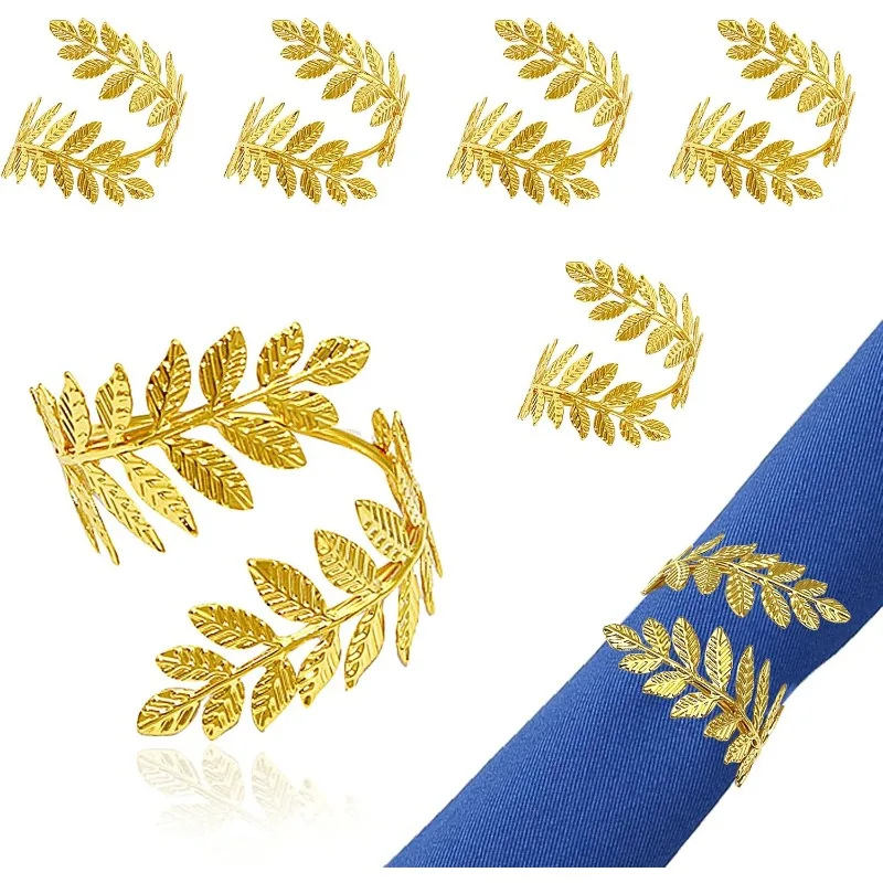 Luxury Gold Leaf Napkin Rings Fall Wedding Decor Autumn Thanksgiving Christmas Dining Table Holiday Setting Holder