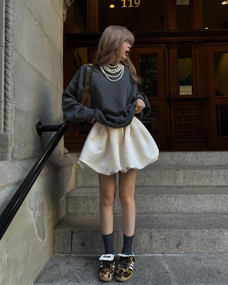 Lautaro Spring Summer Sweet Cute Soft Shiny Satin Mini Bud Skirt Women with Shorts High Waist Short Luxury Designer Clothes