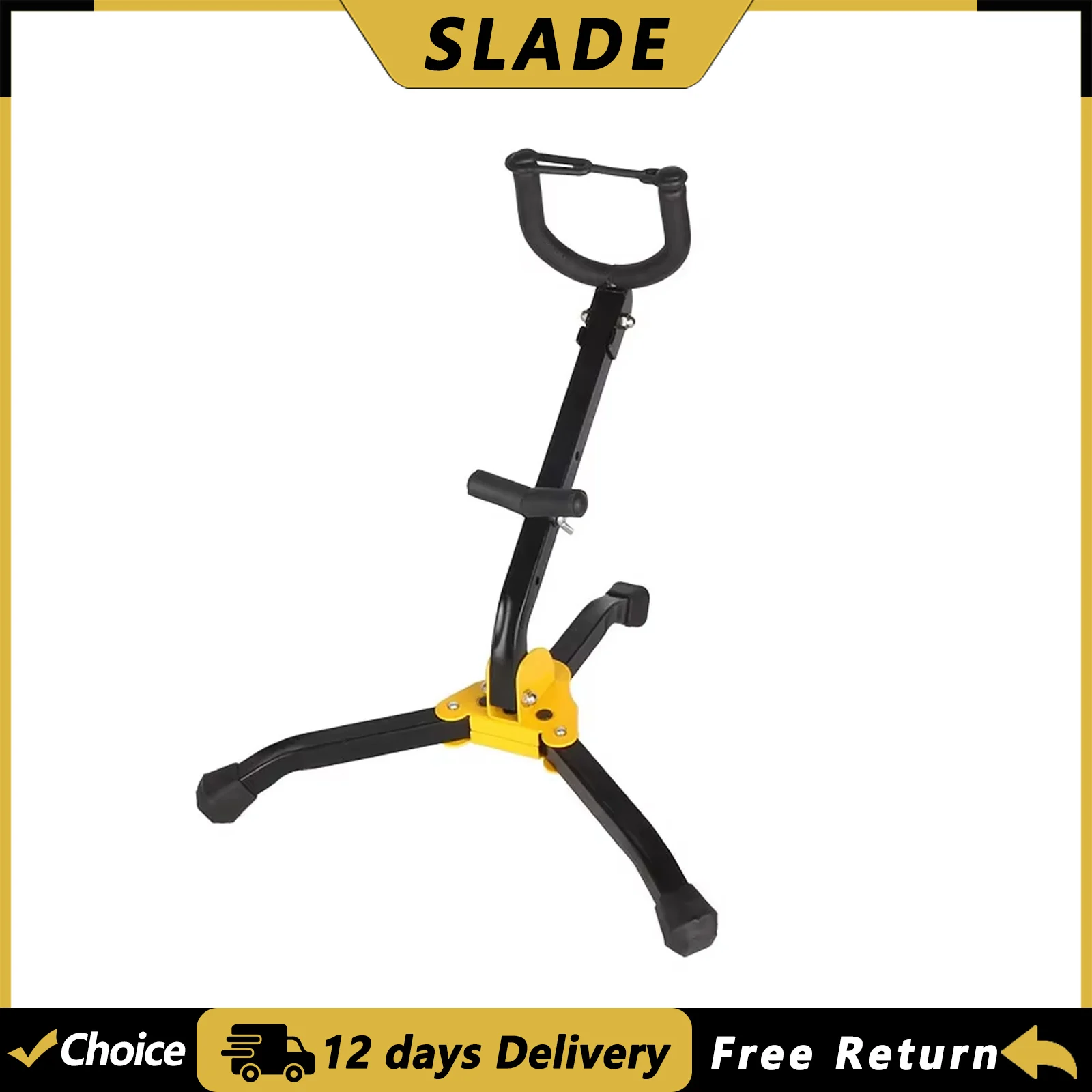 SLADE Alt-Saxophonständer, faltbar, Saxofon, gelber Stativhalter, tragbarer Saxophon-Bodenständer aus Metall, Zubehör für Holzblasinstrumente