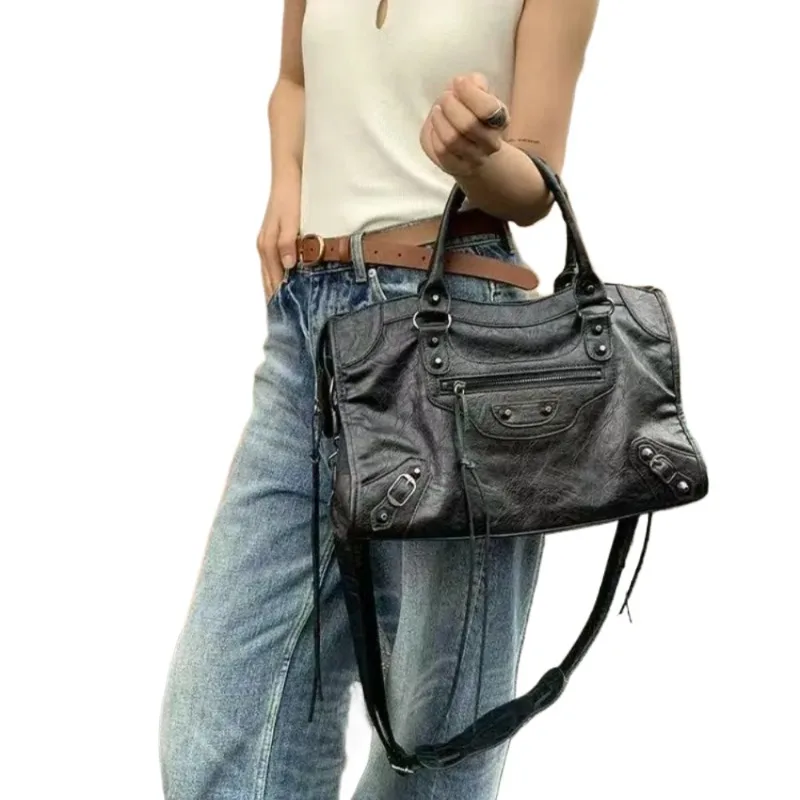 

SHELKSBAG 2026 Trendy Motorcycle Bags Women's City Tote Bag Y2k Classic Street Fashionable Shoulder Pu Leather Crossbody Handbag