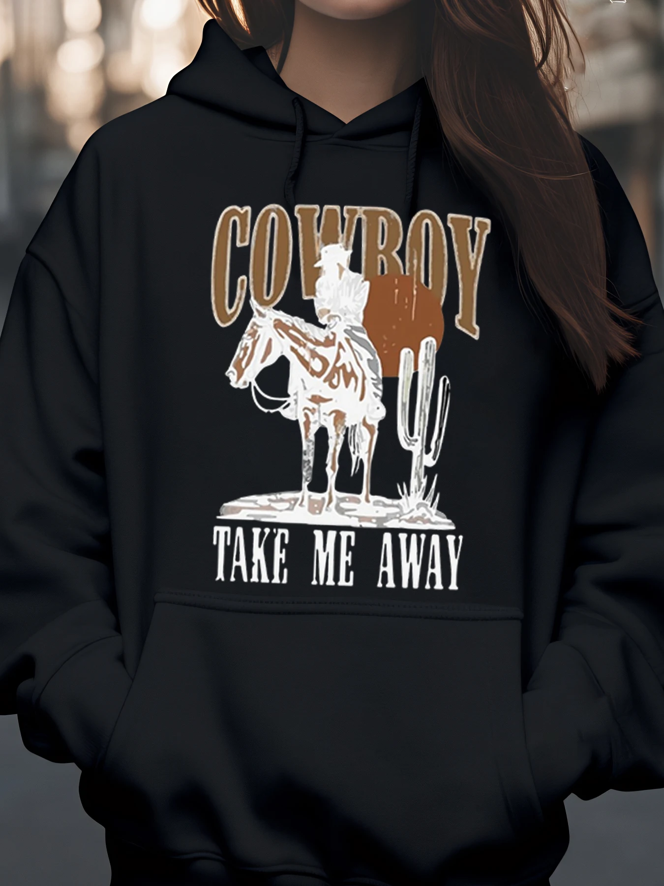 

Ковбойская толстовка с принтом Take Me Away, повседневная одежда в западной тематике, женская мода